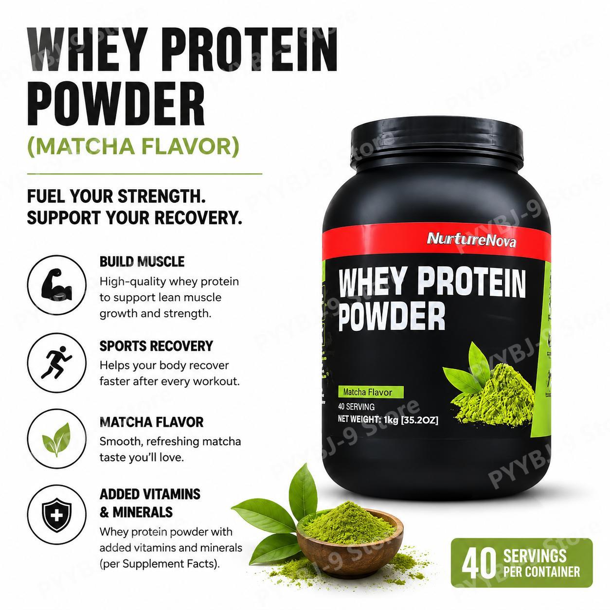Fitness With Nutrition - NurtureNova Whey Proteïnepoeder Matcha-smaak Voeding voor