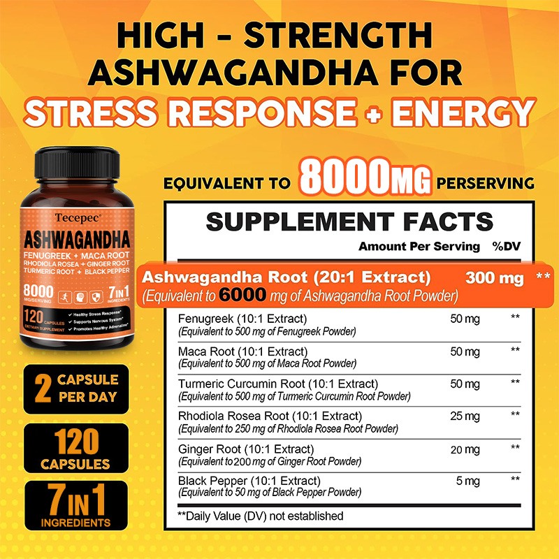 Ashwagandha 8000 mg, 7-in-1 co - Ashwagandha Extract Root recensie en prijs